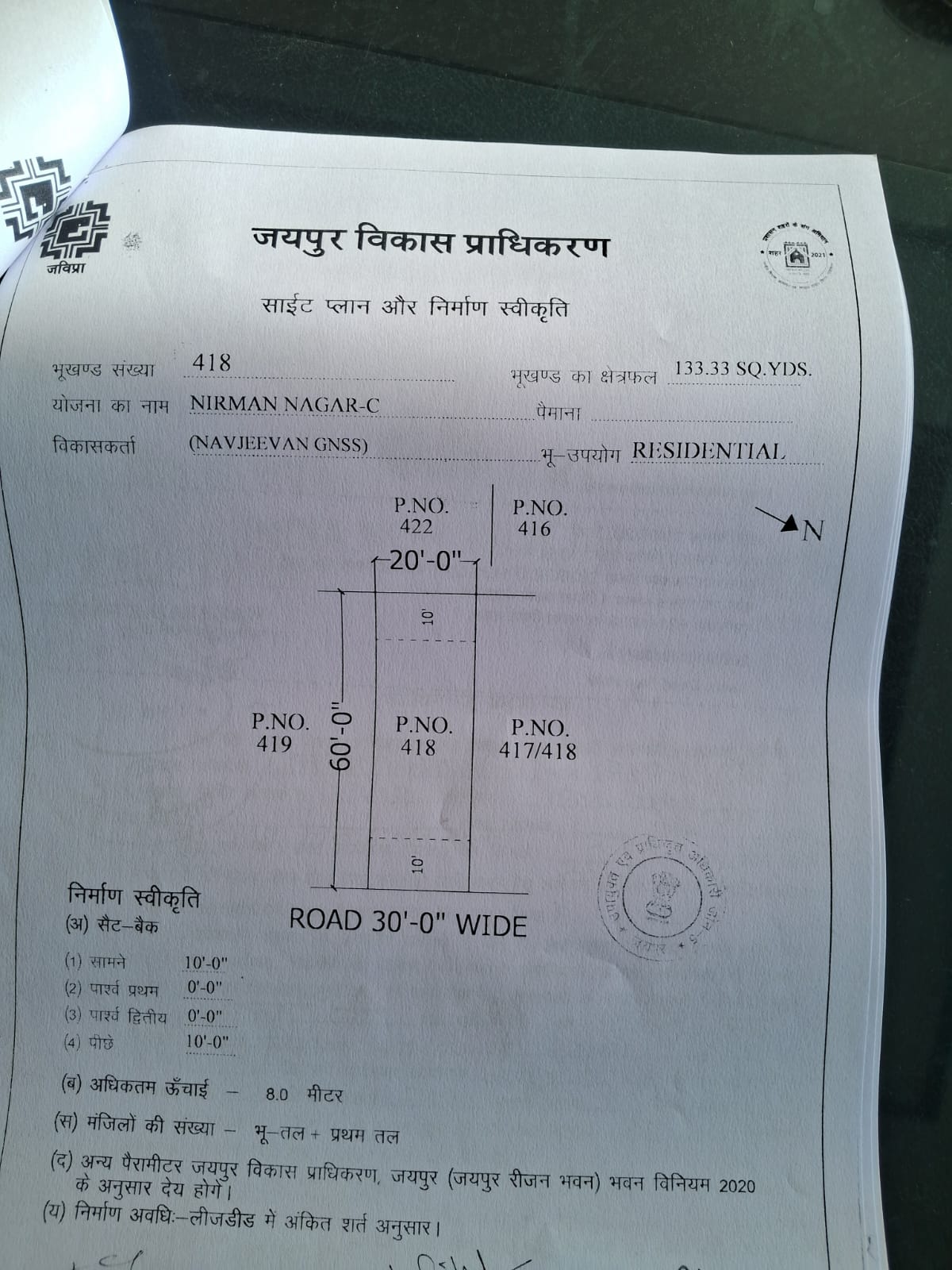 Plot no 418 Norman nagar c jda patta
